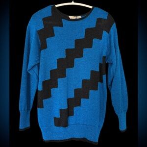 VTG LIZ CLAIBORNE | Electric Blue Geometric Pattern Crewneck Sweater